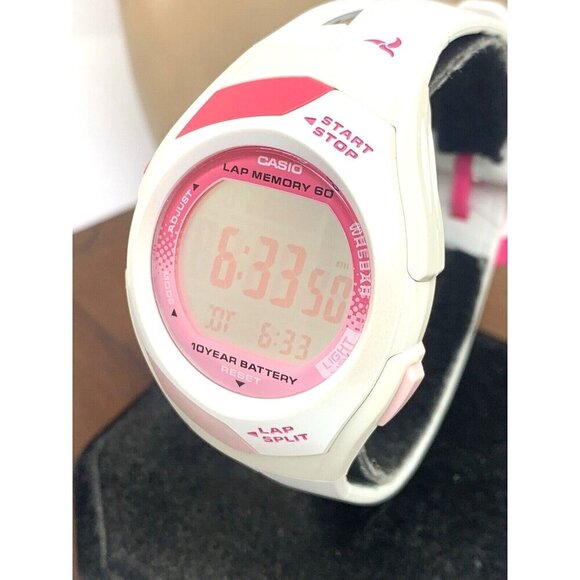Casio Women's Watch STR300 Runner Lap Counter White Pink Resin Digital 2575 35mm - Picture 13 of 14